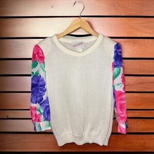 Vintage 1980’s Work Habits fun Sweater floral puff sleeve flower large